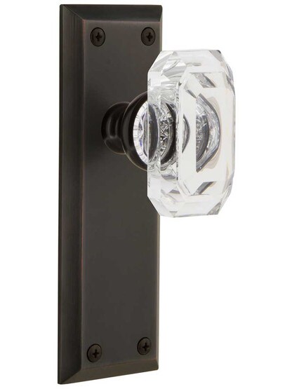 Grandeur Fifth-Avenue Door Set with Clear Crystal-Glass Baguette Knobs in Timeless Bronze.